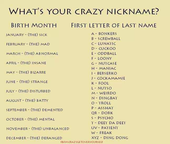  What s Your Crazy Nickname Common Sense Evaluation