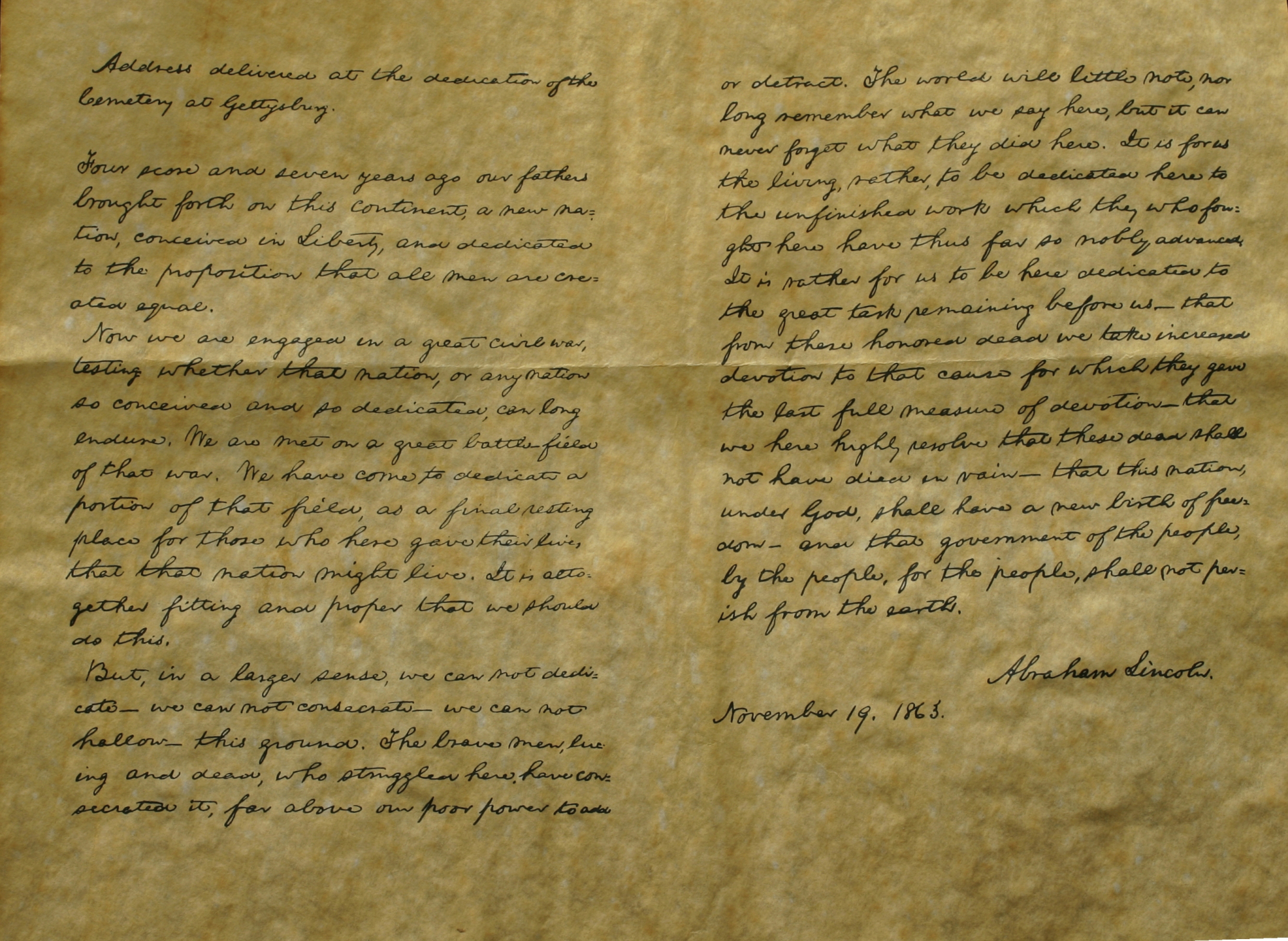 the text of the gettysburg address