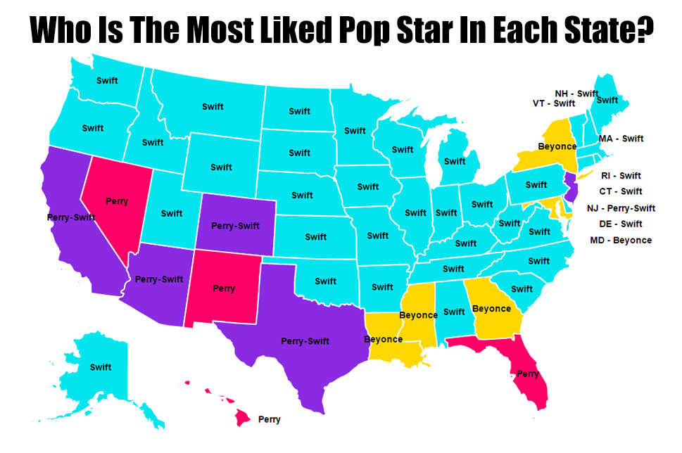 The Most Liked Pop Music Star In Every State - Common Sense Evaluation