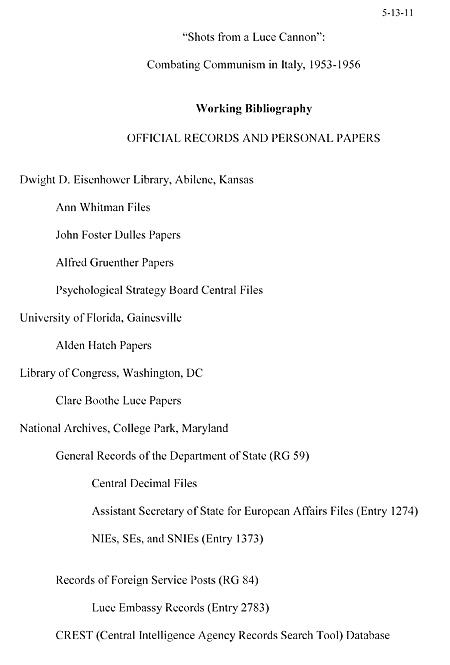 First page of the study’s Working Bibliography.