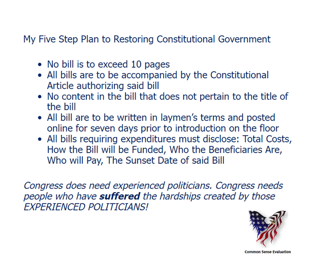 My Five Step Plan to Restoring Constitutional Government - Common Sense Evaluation