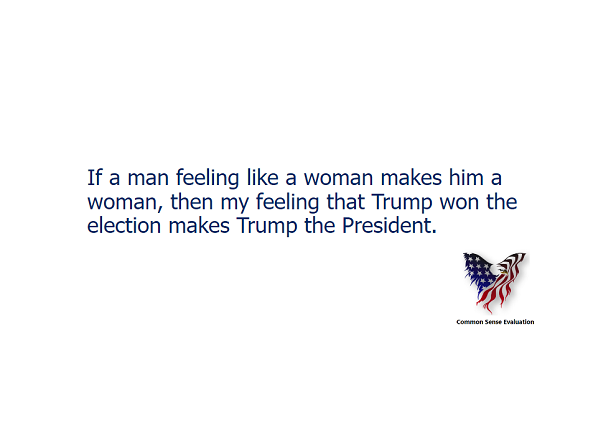 If a man feeling like a woman makes him a woman, then my feeling that Trump won the election makes Trump the President.