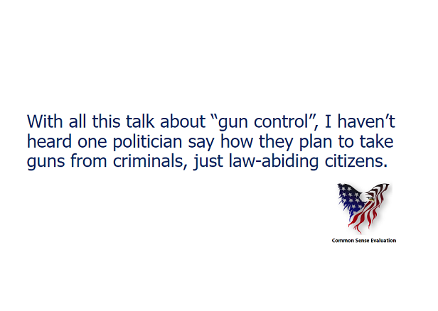 With all this talk about "gun control", I haven't heard one politician say how they plan to take guns from criminals, just law-abiding citizens.