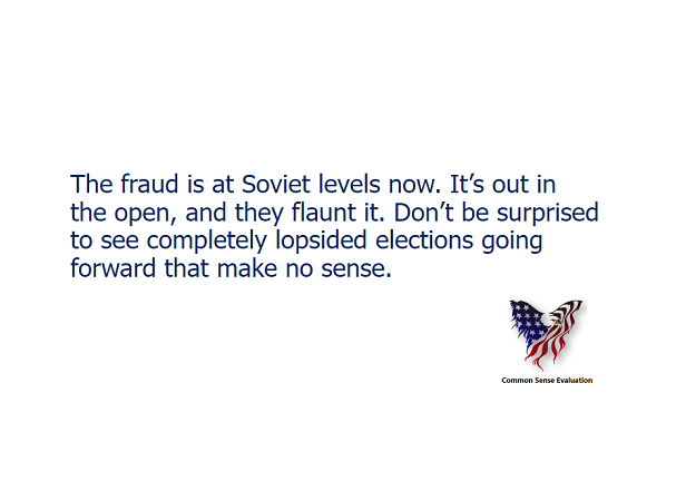 The fraud is at Soviet levels now. It's out in the open, and they flaunt it. Don't be surprised to see completely lopsided elections going forward that make no sense.