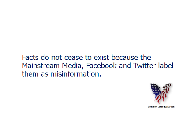 Facts do not cease to exist because the Mainstream Media, Facebook and Twitter label them as misinformation.