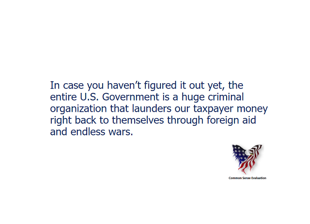 In case you haven't figured it out yet, the entire U.S. Government is a huge criminal organization that launders our taxpayer money right back to themselves through foreign aid and endless wars.