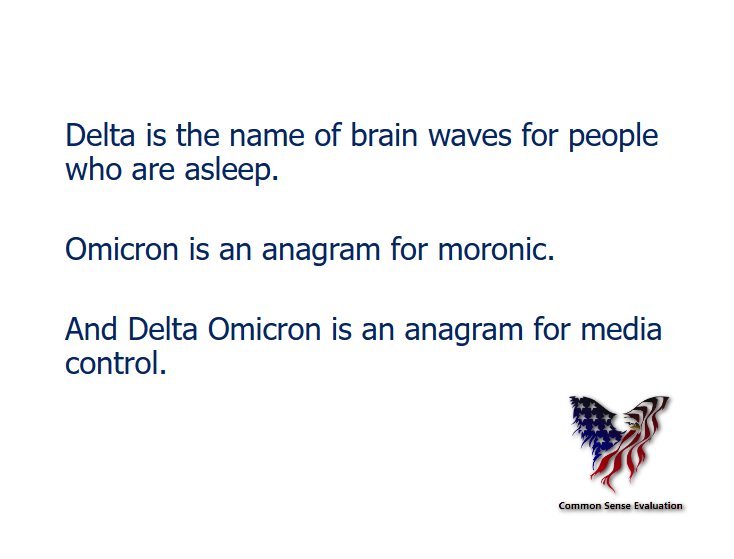 Delta is the name of brain waves for people who are asleep. Omicron is an anagram for moronic. And Delta Omicron is an anagram for media control.