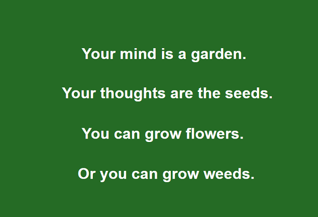 Your mind is a garden. Your thoughts are the seeds. You can grow flowers. Or you can grow weeds.