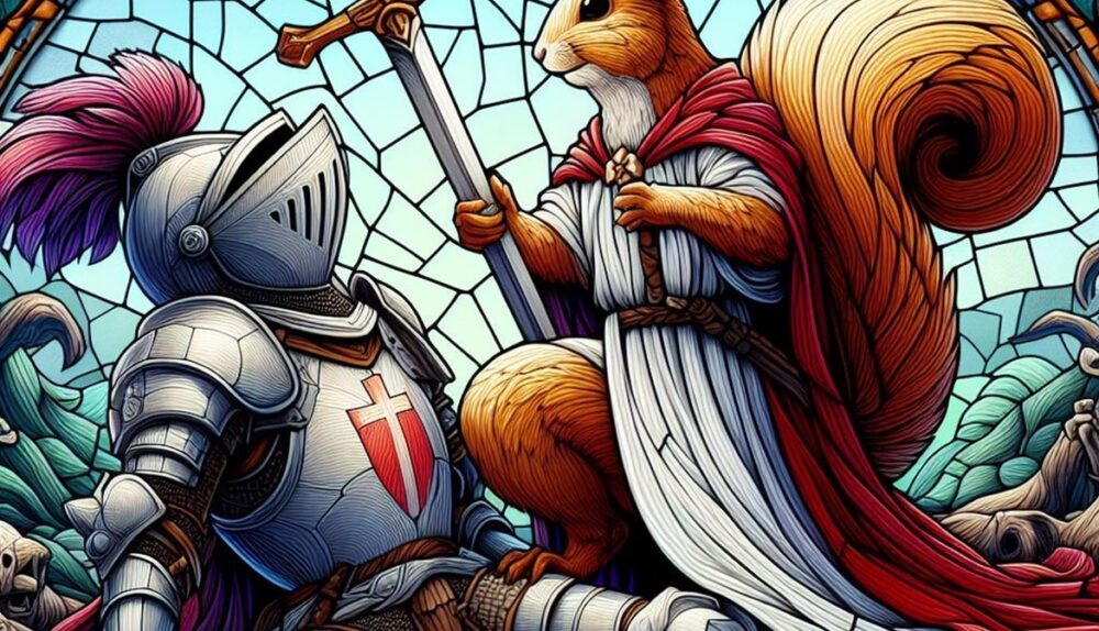 The Ballad of Sir Flufferton the Intrepid — After an acorn bestows squirrel knighthood, a man trades his mundane life for heroic, fur-flying quests to protect a park from feathery villains.
