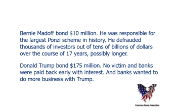 Bernie Madoff bond $10 million. He was responsible for the largest Ponzi scheme in history. He defrauded thousands of investors out of tens of billions of dollars over the course of 17 years, possibly longer. Donald Trump bond $175 million. No victim and banks were paid back early with interest. And banks wanted to do more business with Trump.