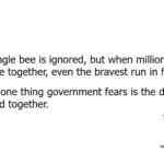 A single bee is ignored, but when millions come together, even the bravest run in fear. The one thing government fears is the day we stand together.