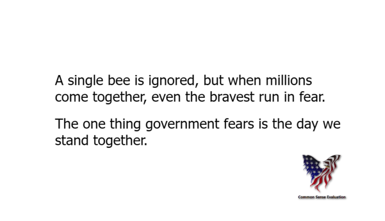 A single bee is ignored, but when millions come together, even the bravest run in fear. The one thing government fears is the day we stand together.