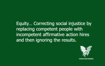 Equity… Correcting social injustice by replacing competent people with incompetent affirmative action hires and then ignoring the results.