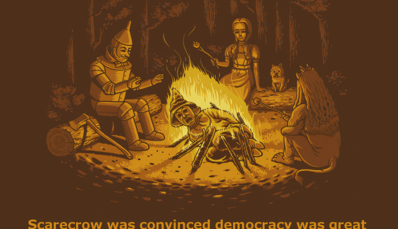 Scarecrow was convinced democracy was great until the group voted on how to start the bonfire.