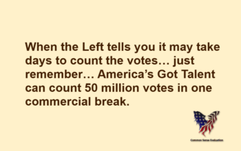 When the Left tells you it may take days to count the votes… just remember… America's Got Talent can count 50 million votes in one commercial break.