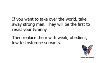 If you want to take over the world, take away strong men. They will be the first to resist your tyranny. Then replace them with weak, obedient, low testosterone servants.