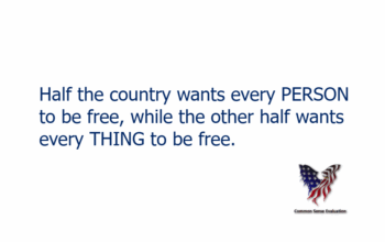 The Root of all Division in America - Half the country wants every PERSON to be free, while the other half wants every THING to be free.